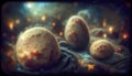 Alien eggs on alien planet, generative ai illustration