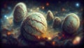 Alien eggs on alien planet, generative ai illustration Royalty Free Stock Photo
