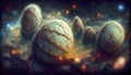 Alien eggs on alien planet, generative ai illustration