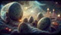 Alien eggs on alien planet, generative ai illustration