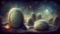 Alien eggs on alien planet, generative ai illustration Royalty Free Stock Photo