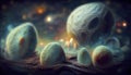 Alien eggs on alien planet, generative ai illustration Royalty Free Stock Photo