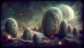 Alien eggs on alien planet, generative ai illustration Royalty Free Stock Photo