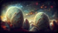 Alien eggs on alien planet, generative ai illustration Royalty Free Stock Photo