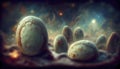 Alien eggs on alien planet, generative ai illustration