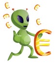 Alien with euro sign, illustration, vector