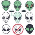 Alien face icon set, humanoid head, vector Royalty Free Stock Photo