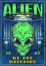Alien face vintage colorful flyer