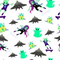 Alien,fantastic,cartoon,seamless pattern.