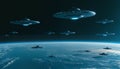 Alien Fleet Approaches Planet Earth Royalty Free Stock Photo