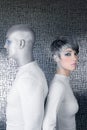 Alien future couple silver man fashion woman Royalty Free Stock Photo