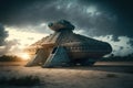 Alien futuristic spaceship landed on Earth
