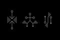 Alien geometry white symbol set. UFO signs. Design symbols for puzzle, logic, metroidvania, indie games. Vector