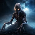 Eerie Night Scene: Hyperrealistic Alien Creature From Nightmares