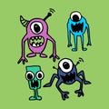 Alien hand drawn cute funny design. Imagination drawing vector set collection.