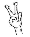 Alien hand with V sign gesture, peace sign in cartoon style