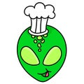 alien head emoticon wearing a green chef hat doodle icon image kawaii
