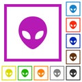 Alien head flat framed icons Royalty Free Stock Photo