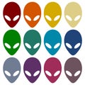 Alien head icons set