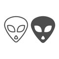 Alien head line and solid icon, cosmos concept. Vector graphics. Humanoid, space alien face sign on white background Royalty Free Stock Photo
