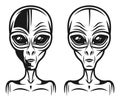 Alien head two styles monochrome illustration