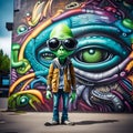 Alien hipster looking cool in front of graffiti Royalty Free Stock Photo