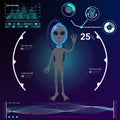 Alien humanoid scanning process spaceport vector illustration. Extraterrestrial civilization alienated character cartoon