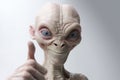 Alien humanoid shows thumb up gesture on white background. Generative AI Royalty Free Stock Photo