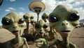 Alien Invasion. Selfie: Group of Area 51 Extraterrestrials in a Fun Pose. Generative ai illustration