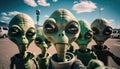 Alien Invasion. Selfie: Group of Area 51 Extraterrestrials in a Fun Pose. Generative ai illustration