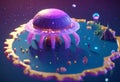 Alien Jellyfish Spaceship Isometric purple AI