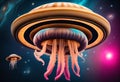 Alien Jellyfish Spaceship retro futuro AI