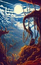 Alien jungle landscape in retro scifi style
