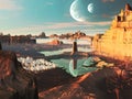 Alien Landscape with Futuristic Greek City