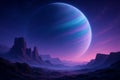 Alien Landscape with Massive Planet Rising on the Horizon Royalty Free Stock Photo