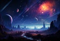 Alien Landscape with Multiple Planets