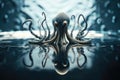 alien life form of tentacled creature, swimming in calm pool