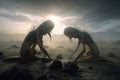 alien life forms battle, fighting for survival in harsh environment