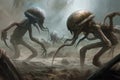 alien life forms battle, fighting for survival in harsh environment