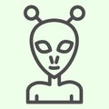 Alien line icon. Extraterrestrial foreigner with oval face and large eyes outline style pictogram on white background Royalty Free Stock Photo