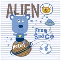 Alien and little ufo funny animal cartoon,vector illustration Royalty Free Stock Photo