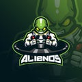 Alien mascot logo design vector with modern illustration concept style for badge, emblem and tshirt printing. smart alien