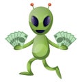 Alien with money, illustration, vector