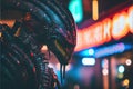 Alien monster creature in city at night