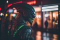 Alien monster creature in city at night Royalty Free Stock Photo