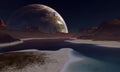 An alien moon is rising at the horizon Royalty Free Stock Photo