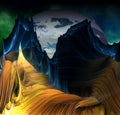 Alien Mountains with space background Royalty Free Stock Photo