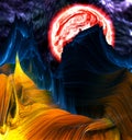Alien Mountains with space background Royalty Free Stock Photo