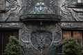 alien mural, with intricate details and hidden messages, covering entire building facade