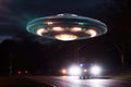 alien object UFO disc over the road generative ai